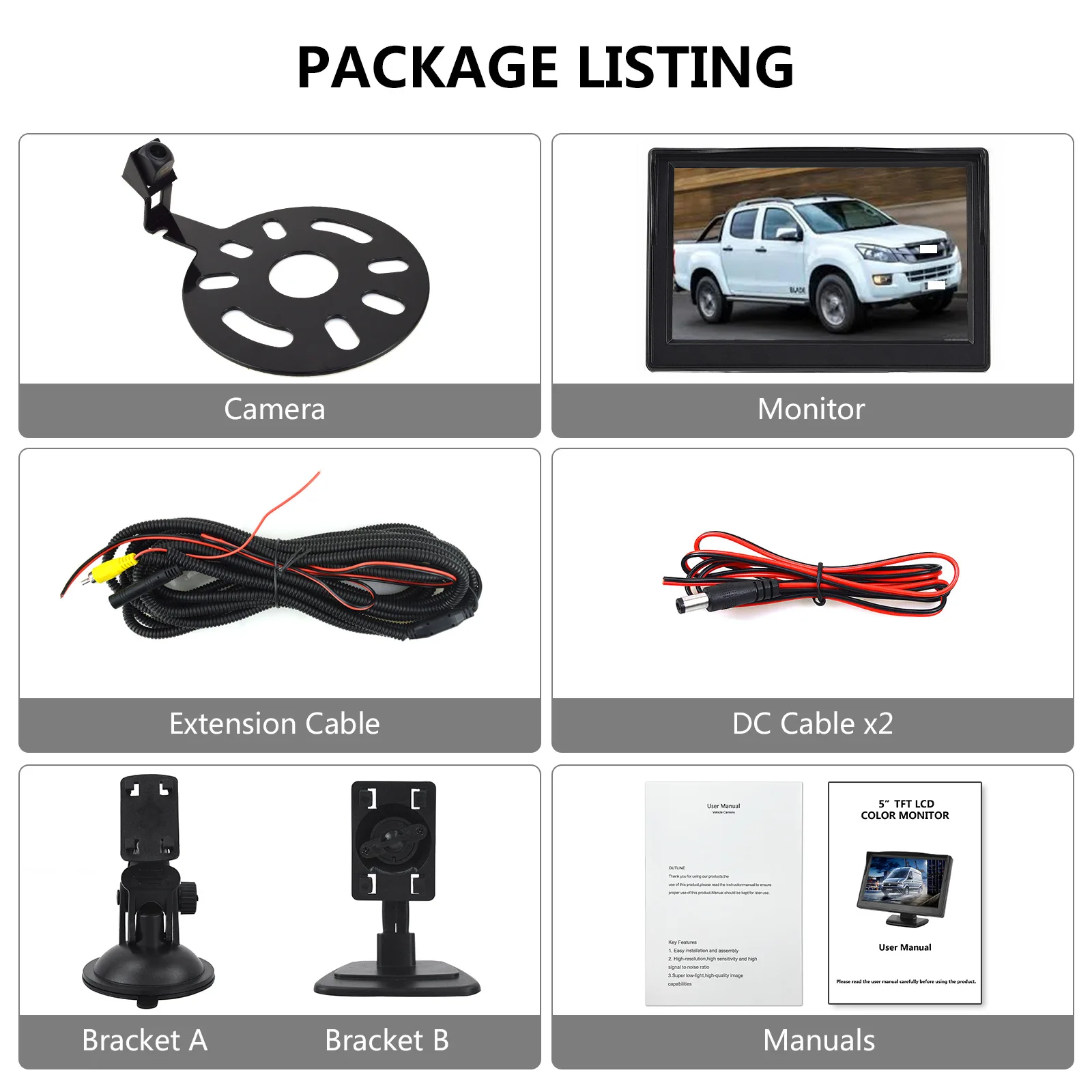 

12V Car Rear View Camera for Jeep Wrangler 2007 2008 2009-2018 Fixed Mount Equipped with a 5-inch monitor kit