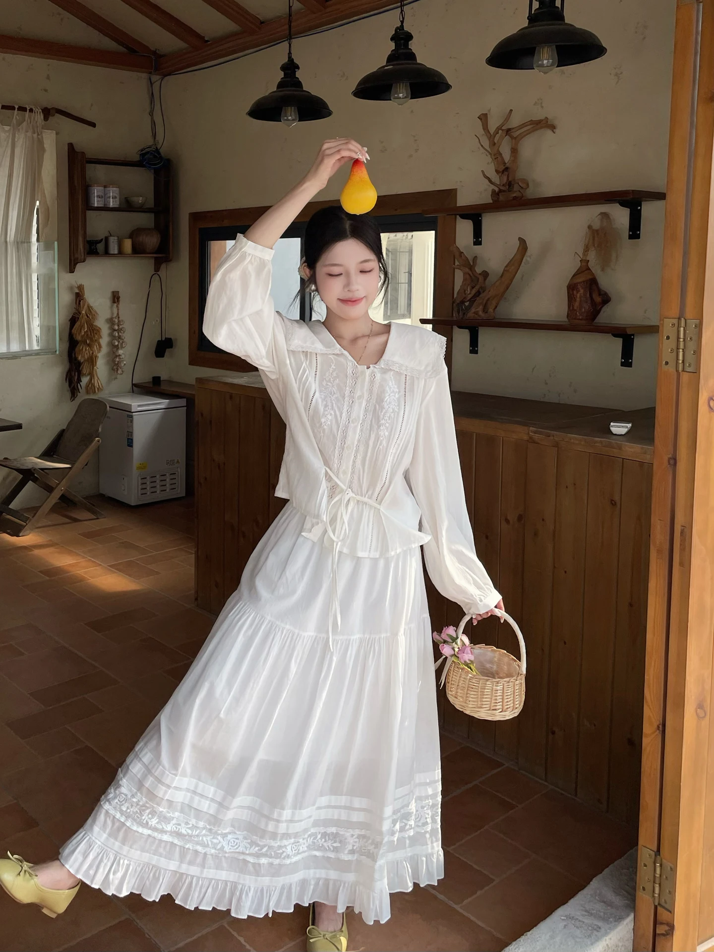 

Женская летняя свободная длинная юбка с высокой талией, кружевной отделкой и эластичным поясом, из хлопка, в нежном городском повседневном стиле