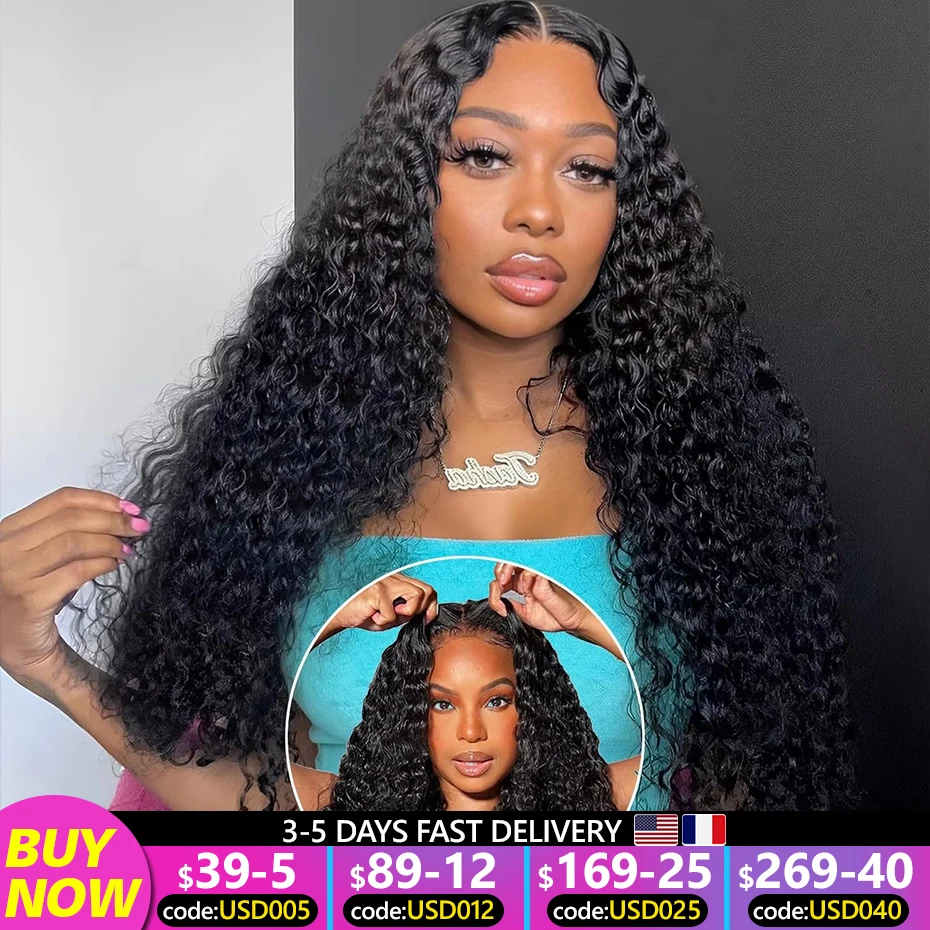 

Deep Wave Frontal Wig 13x4 13x6 Transparent Lace Front Human Hair Wigs PrePlucked 28 30 Inch Brazilian Remy 4x4 Lace Closure Wig
