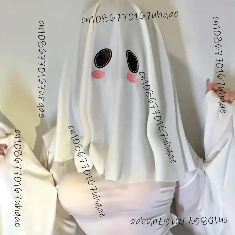 25COSSexy lindo disfraz de fantasma femenino 2024Halloween mujer fantasma Cos ropa adulto vestido blanco asustar cara capa ropa