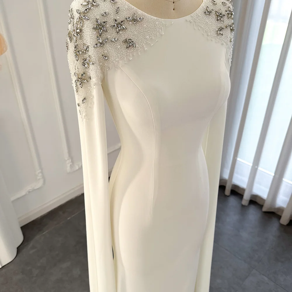 Sharon Said Elegantes Weißes Meerjungfrauenkleid Dubai Abendkleid Damen Hochzeitsfeier Umhangärmel Muslimische Formelle Kleider SF280 Maßanfertigung – Detail 10