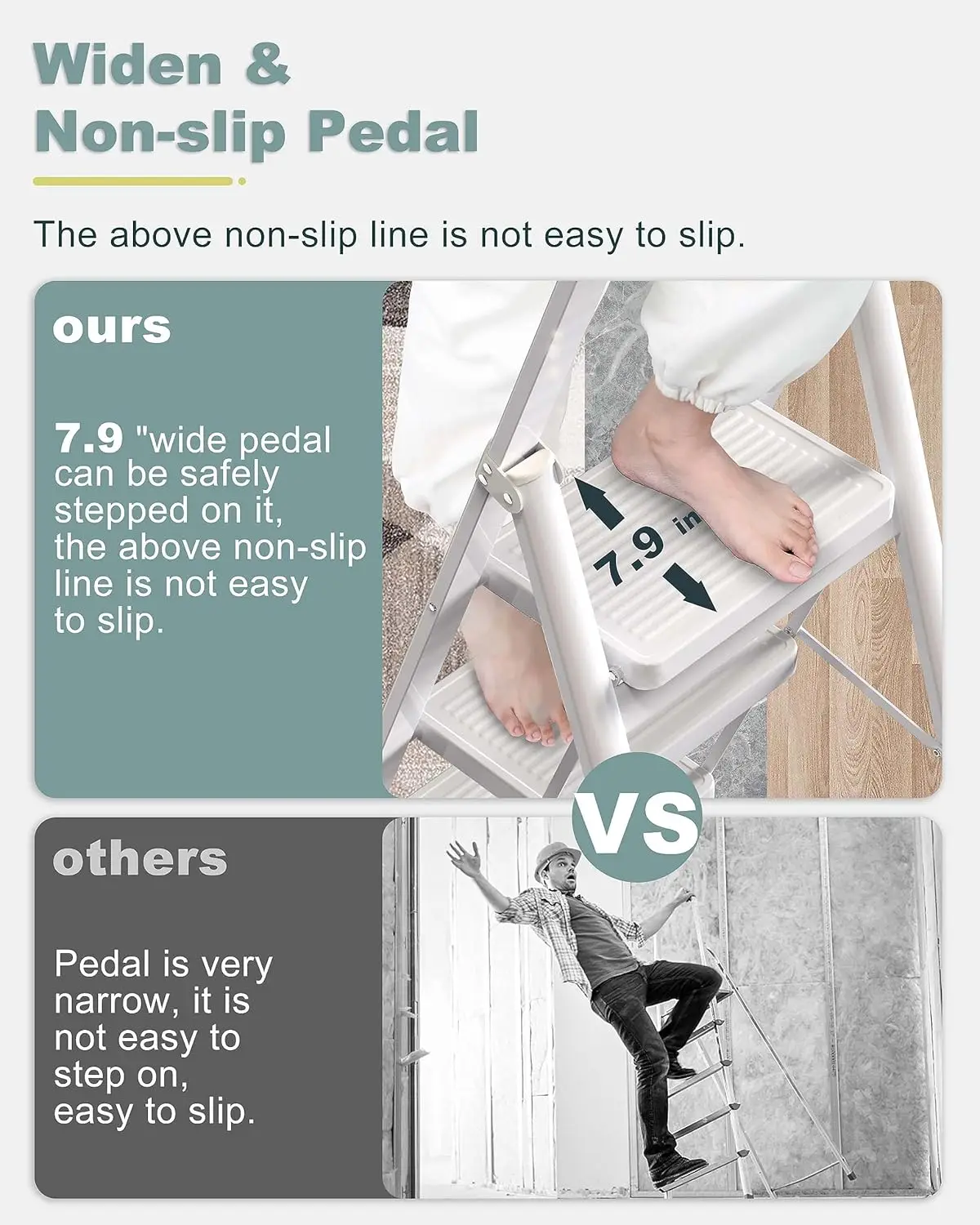 Ladder, Folding Step Stool with Handgrip and Anti-Slip Wide Pedal, Portable Stepladder for Kitchen, Home, Library, Office (300 l