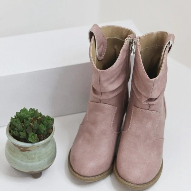 

Kids Mid-Calf Cowboy Boots 2025 Autumn Winter New Vintage Casual Retro Versatile All-Match Stylish Fashion botas para niñas