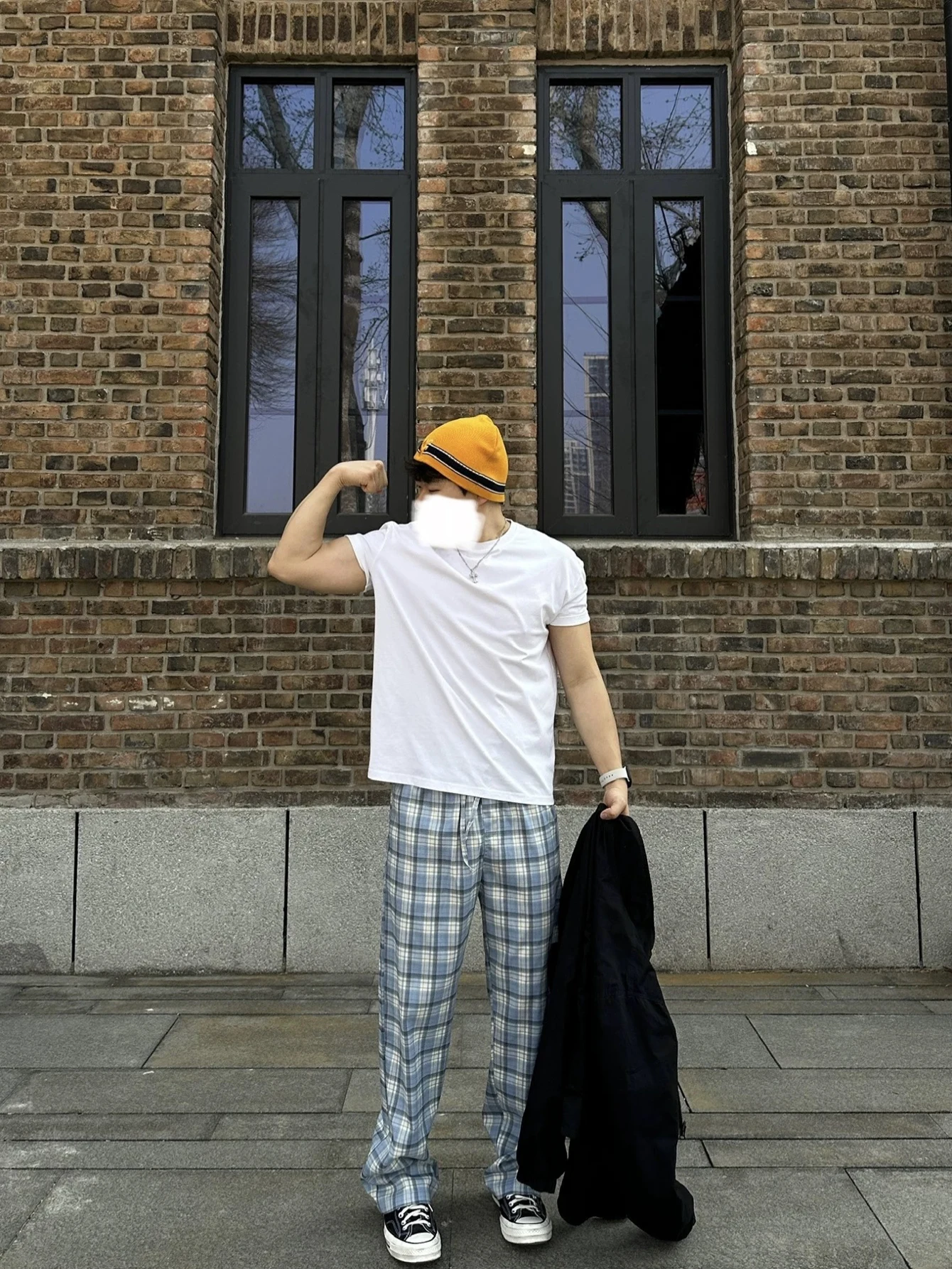 

American Lazy North Carolina Blue Plaid Embroidered Wide Leg Pants Men Casual Loose Student Versatile Straight Leg Pants