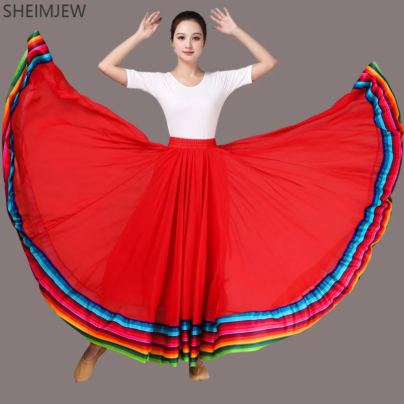 

Elegant Dance Performance Skirt For Women Chiffon Skirt Rainbow Edge Elastic Waist 720 Degree Classical Dance Long Skirts 2025