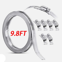 9.8ft Adjustable Large Hose Clamps Worm Gear Stainless Steel Clamp+6 Fasteners Automobiles Accessories Clamp And Fasteners