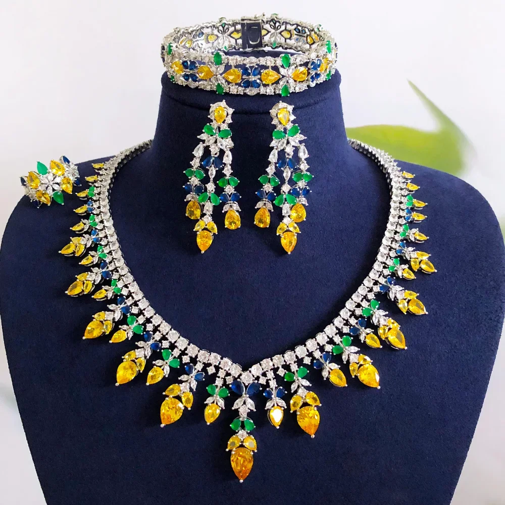 

Soramoore Luxury 4PCS Necklace Bracelet Earrings Ring Jewelry Sets For Africa Dubai Women Wedding Bridal Jewelry Set INS Trendy