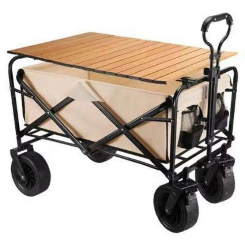 Outdoor camping cart four-wheel folding hand cart with carbon steel, suitable for use in camping picnic carts