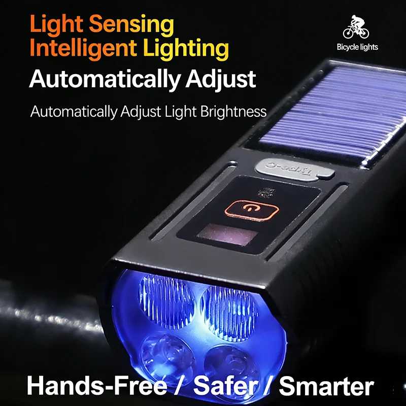 AliExpress Smart Sensor Bike Light with Horn Solar Type-C Rechargeable Bicycle Front Lamp Power Display MTB Road Cycling Headlight Bell