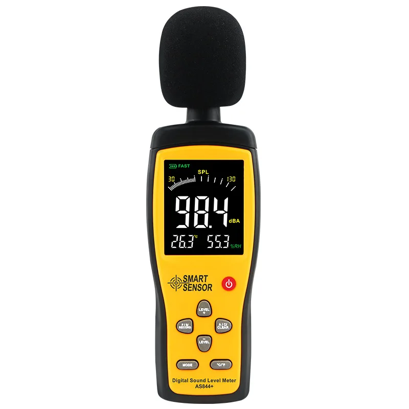 Sima AS844+ high precision color screen noise meter decibel meter sound level meter temperature humidity link computer alarm val