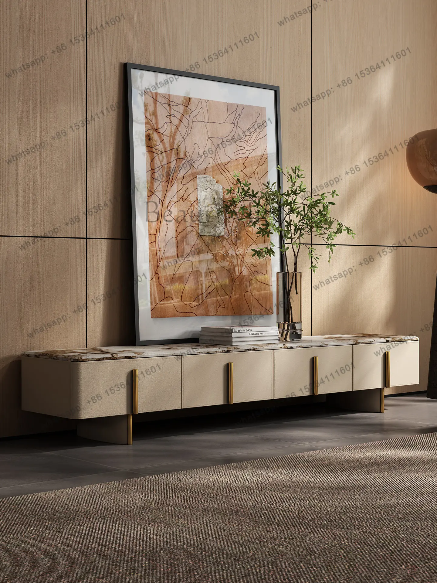 PG natural luxury stone marble Italian light luxury TV cabinet modern simple living room high-end TV cabinet