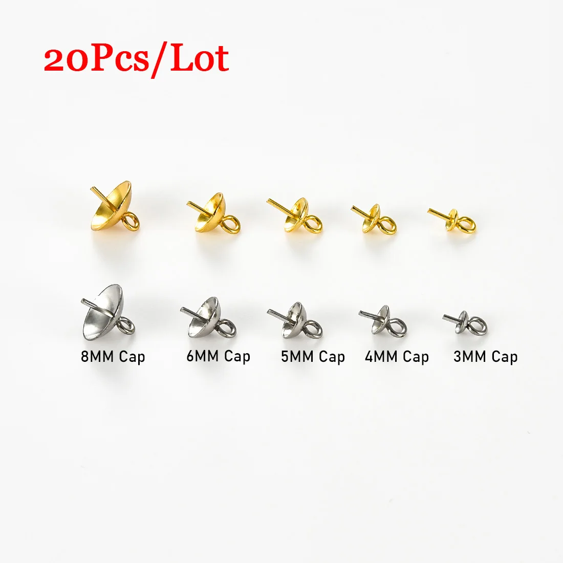 20Pcs Stainless Steel Eye Pin Bail Pegs 3/4/5/6/8MM Half Drilled Beads Charms Connectors for Jewelry Necklace Earrings Making