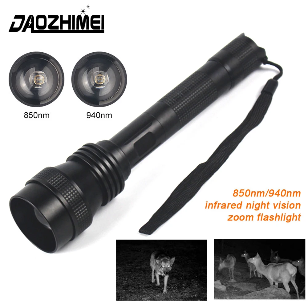 

200 Yards LED IR 940nm 850nm Hunting Flashlight Zoom Night Vision Torch Outdoor Tactical Flash Lamp Using 2 * 18650 Batteries