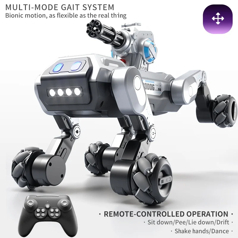 Nuevo perro Robot RC de cuatro unidades, diálogo de voz inteligente, disparos para cantar y bailar, balas de agua, perro robótico multifuncional