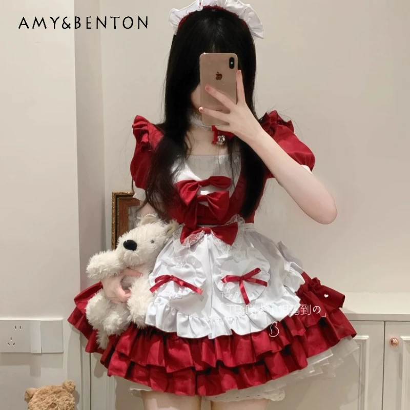 

Christmas Wine Red Lolita Women's Clothing 2025 Autumn Winter New Design Cute Bow Splicing Sweet Y2k Plus Size Dresses Ladies