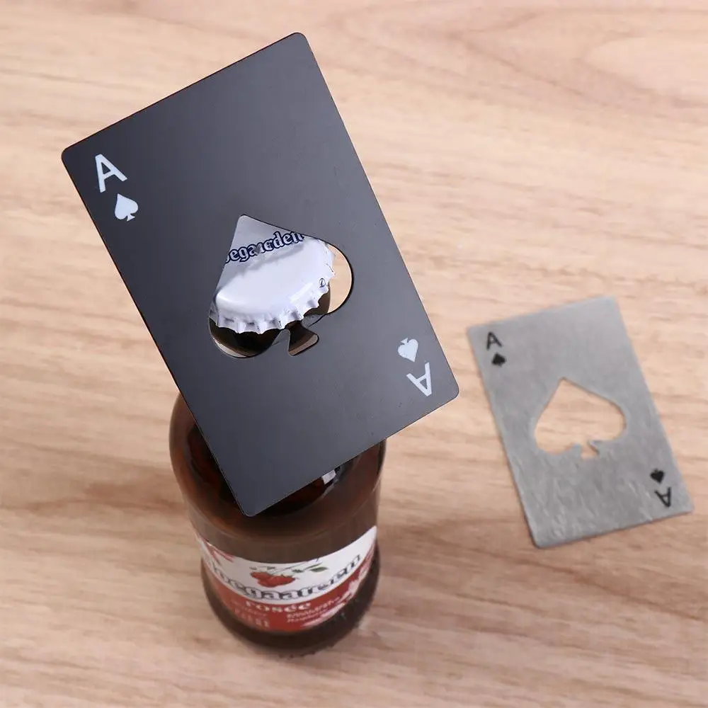 Stainless Steel Bottle Can Opener Silver/Black Spade A Wine Metal Opening Tool Credit Card Size Creative