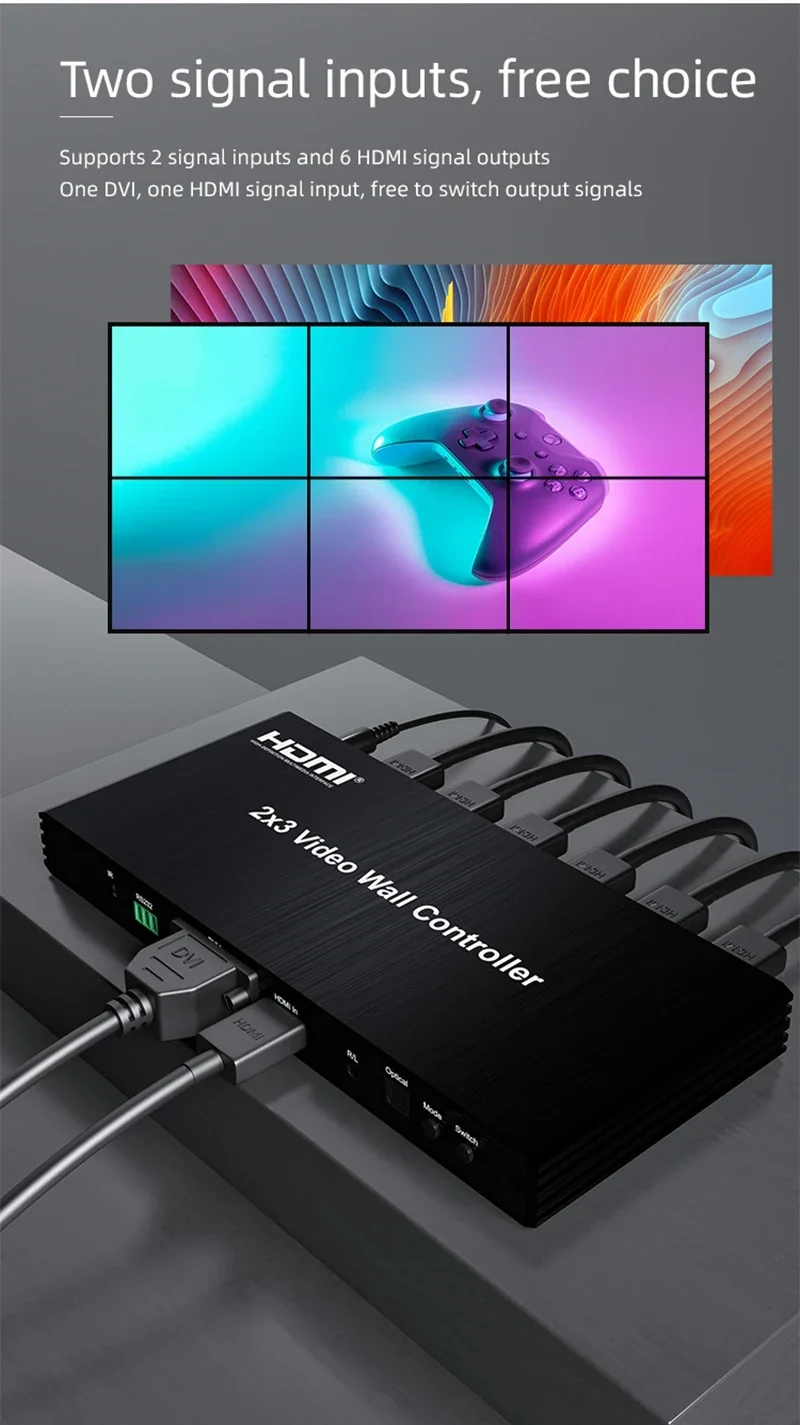 2x3 HDMI Video Wall Controller 1080p DVI TV Splicer 1X2 1X3 1X4 1X5 2X2 Multi Screen Splicing Processor Video Splicer 180° FLIP