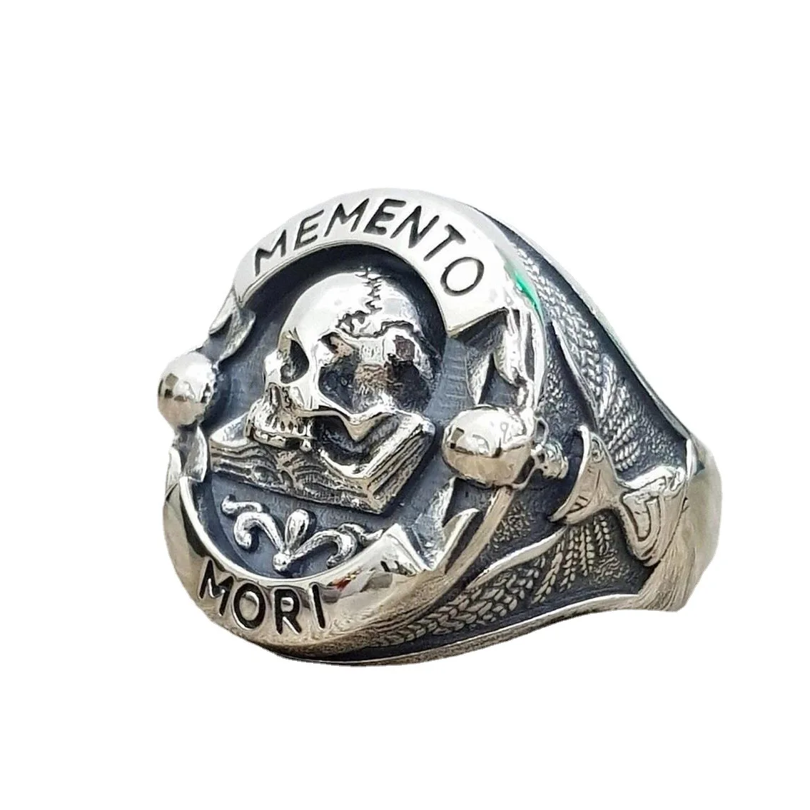 Y2k Goth Vintage Ethic Memento Mori Carpe Diem Letter Skull Rings for Men Fashion Punk Christmas Skeleton Ring for Women Jewelry