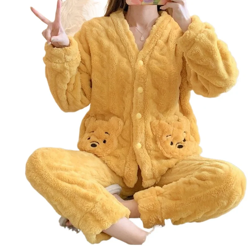 

Women's Winter Fleece Thickened Warm Flannel Autumn and Winter Enlarged Size Can Be Worn Outside Loungewear Coral Fleece Pajamas