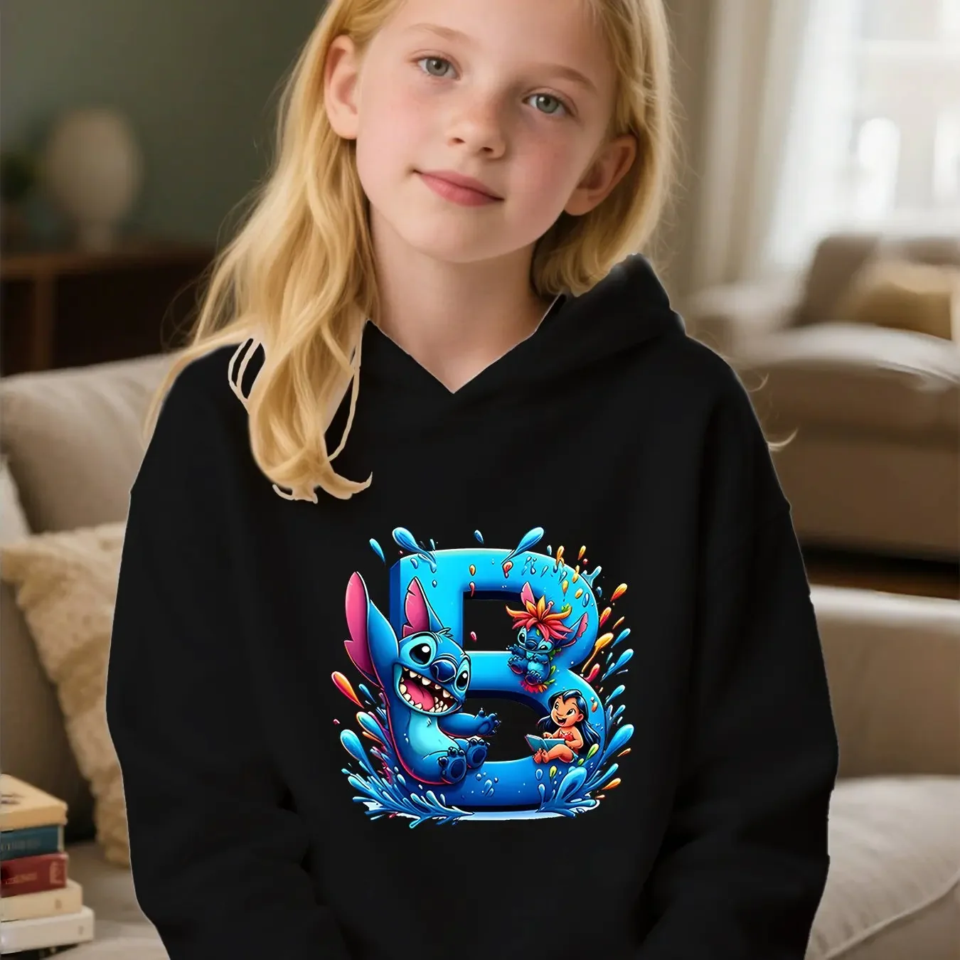 سويت شيرت ديزني ليلو وستيتش الأبجدية بغطاء للرأس ABC لحفلات أعياد الميلاد للأولاد والبنات للخريف والشتاء، بلوفر للحفلات للفتيات #2