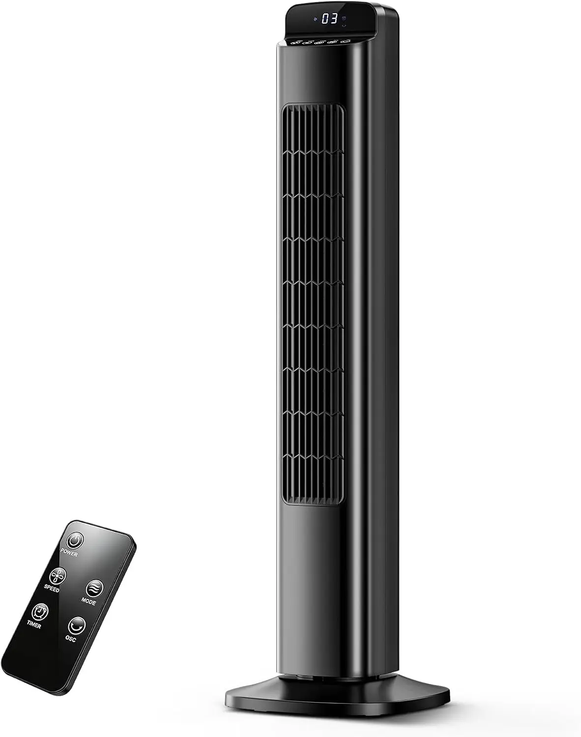 

25 ft/s Quiet Tower Fan, 36" Oscillating Bladeless Floor Fan with Remote, 5 Speeds 3 Modes 12H Timer, LED Display for Bedroom Office, Black