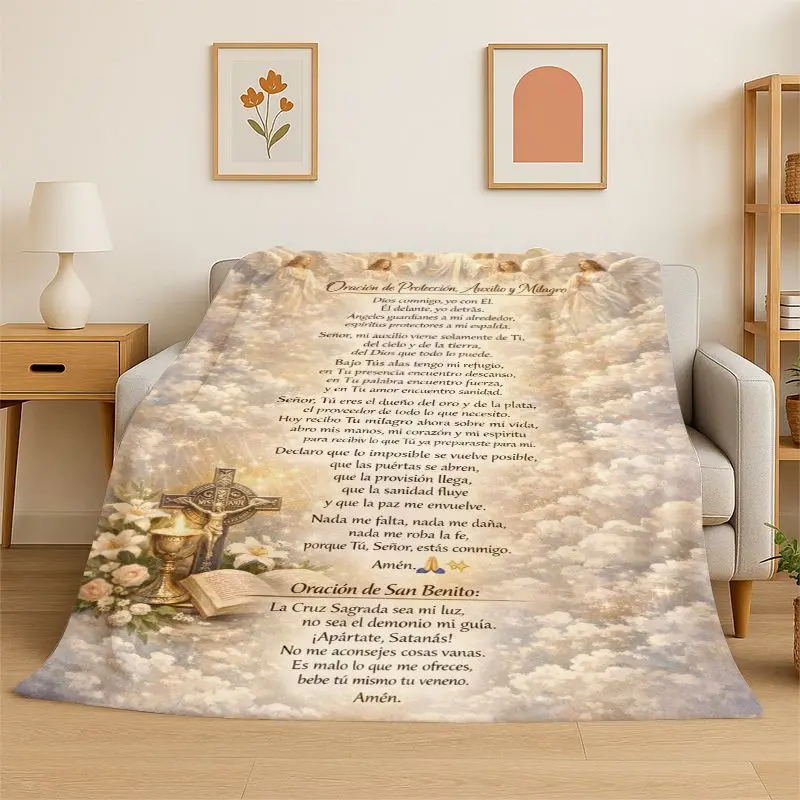 Blessing Prayer Virgin Mary Jesus Pray Flannel Blanket Soft Throw Blanket for Bedroom Living Room Bed Travel Camping Picnic Nap