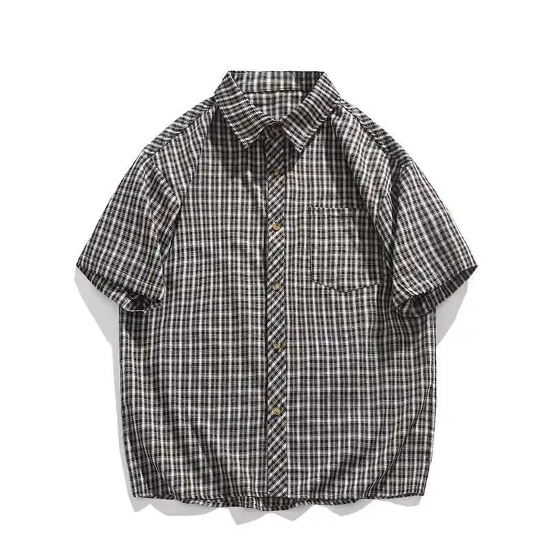 Summer Short Sleeved Shirt Men Retro Plaid Shirt Men Streetwear Korean Loose Casual Shirt Mens Fashion Shirts Large Size 4XL