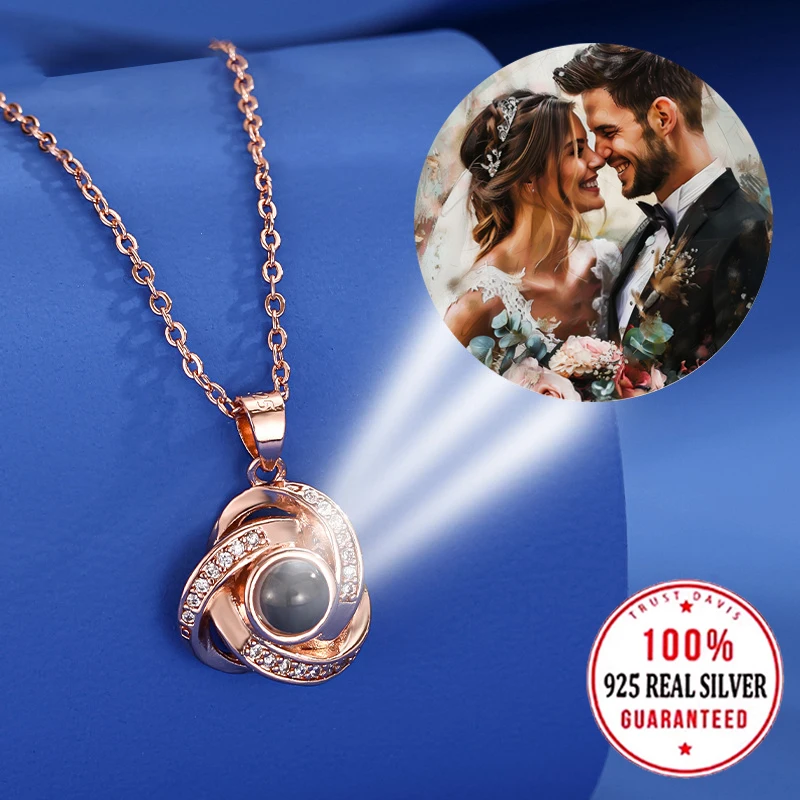 

S925 Silvery Custom Color Picture Projection Zircon Necklace For Mom Girlfriend 2025 Valentine Mother Day Birthday Romantic Gift