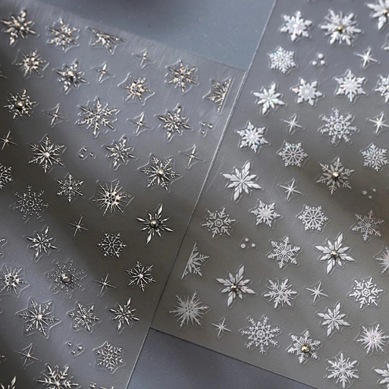 Silver White Snowflake Rhinestone Star Love Heart Lace Winter Chic Snow Shiny Chic Delicate 5D Nail Art Stickers Manicure Decals