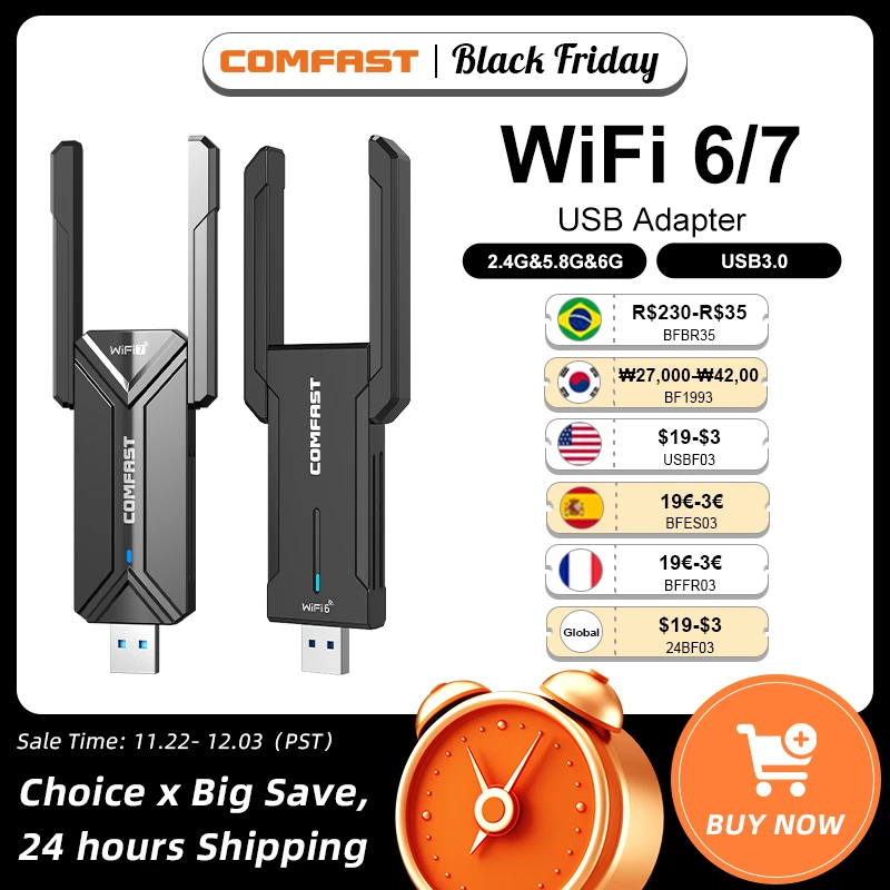 COMFAST WiFi7 USB Adapter BE6500 WiFi Card 5G 6G USB3.0 Wireless Network Card USB wifi 7 Adaptador AX5400 wifi6 Antena PC Laptop