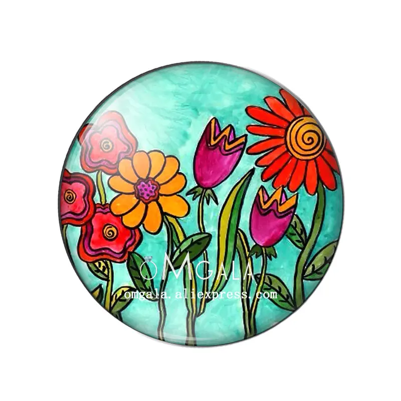 Beauty Art Rode Bloem Schilderijen 10Mm/12Mm/14Mm/18Mm/20Mm/25Mm Ronde Foto Glas Cabochon Demo Platte Achterkant Maken Bevindingen