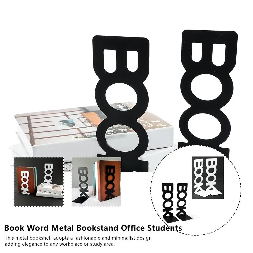 Book Word Metal Bookstand Office Students Bookend Bookshelf School Study Stationary Library Supplies Book L6Q7