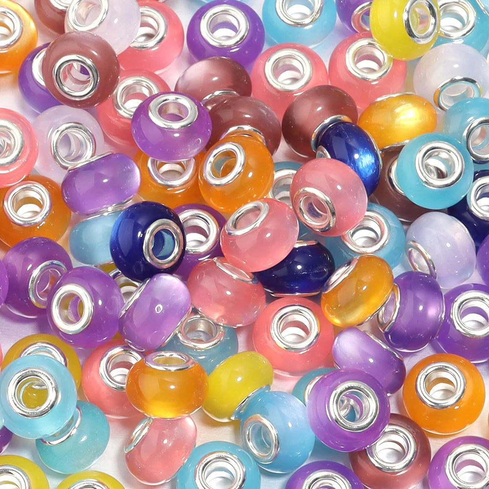 20 teile/los Harz Perlen Bunte Imitation Cat Eye Stein Großes Loch Lose Perlen Für Schmuck Machen DIY Armband Halskette Zubehör