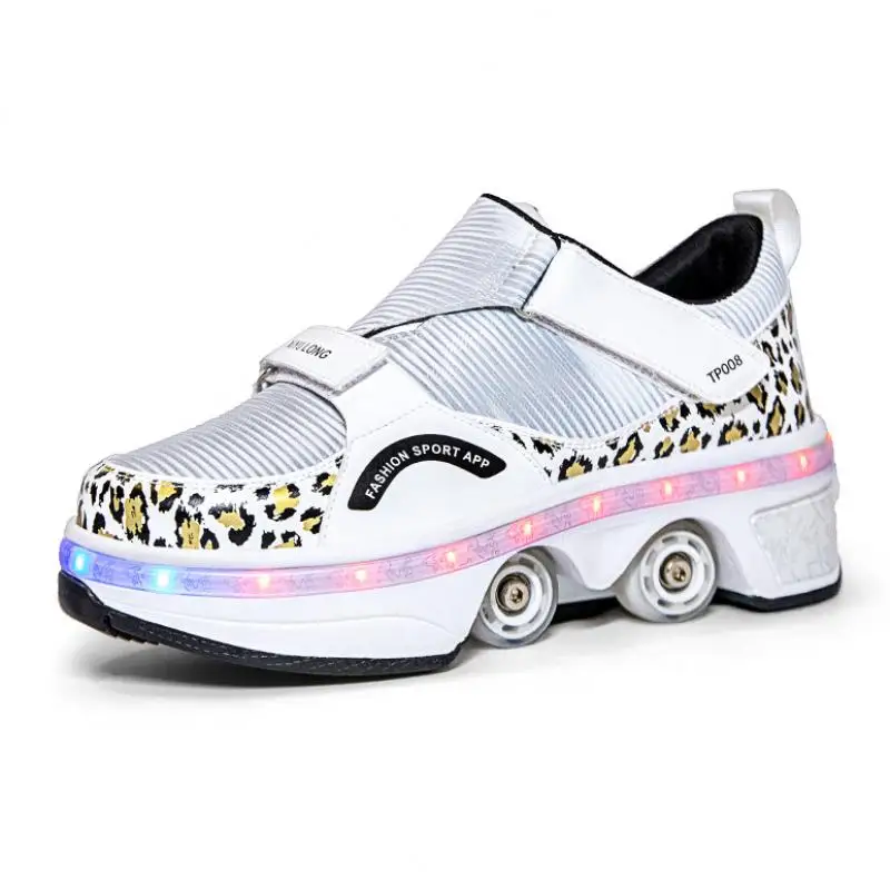 Kids Deformation Roller Skates Shoes 4 Wheels Parkour Sport Roller Shoes Children Girls Boys Roller Skates Unisex Adult Sneakers