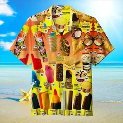 Cold Ice Cream Graphic Hawaiian Shirt Men 3D Printed Popsicle Shirts Summer Street Button Short Sleeves Beach Lapel Blouse Tops