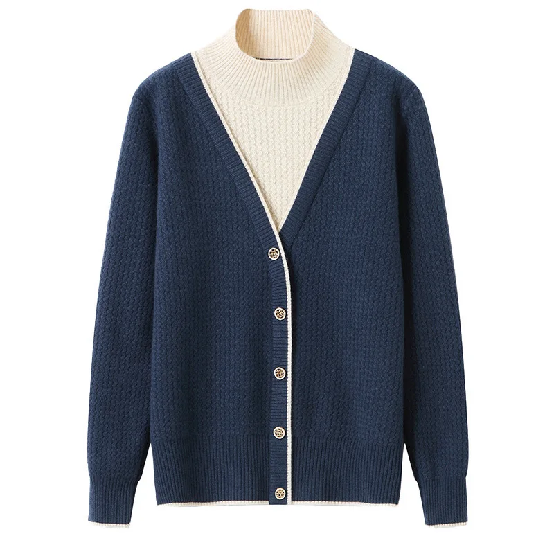 Ele Sle المرأة محبوك ort سترة f عالية الياقة فو قطعتين ملابس داخلية أعلى Faionable شتاء جديد وصول #5