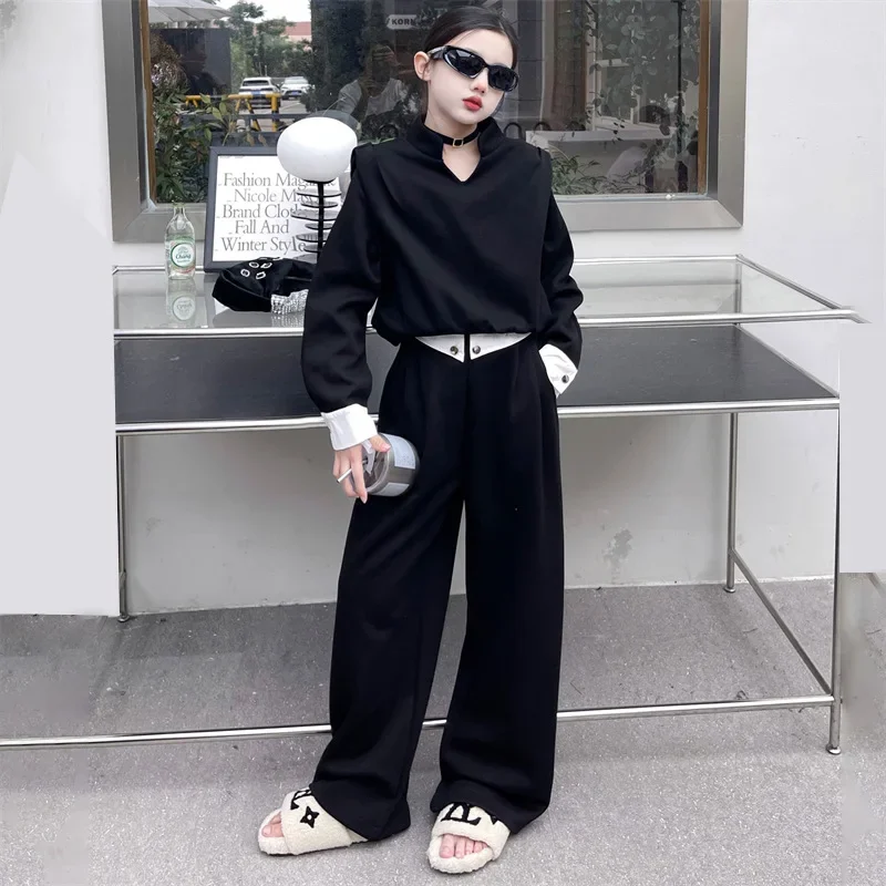 

Girls Suit 2024 Autumn New Childrens Wear Korean Style Girl Baby Foreign Style Sports Hoodie Pants Two-piece Set Casual Simple