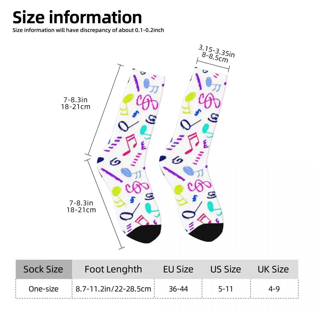 Vibrant Musical Note Design Socks Harajuku Sweat Absorbing Stockings All Season Long Socks for Unisex Valentine's Day Gifts