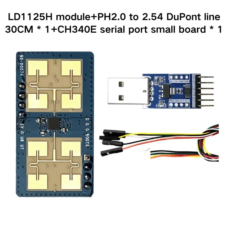 LD1125H Human Presence Sensing Radar Module 24GHz FMCW 4PIN 4-8M Serial Port ASCII Output CH340E Breath Sensing Ranging Sensor