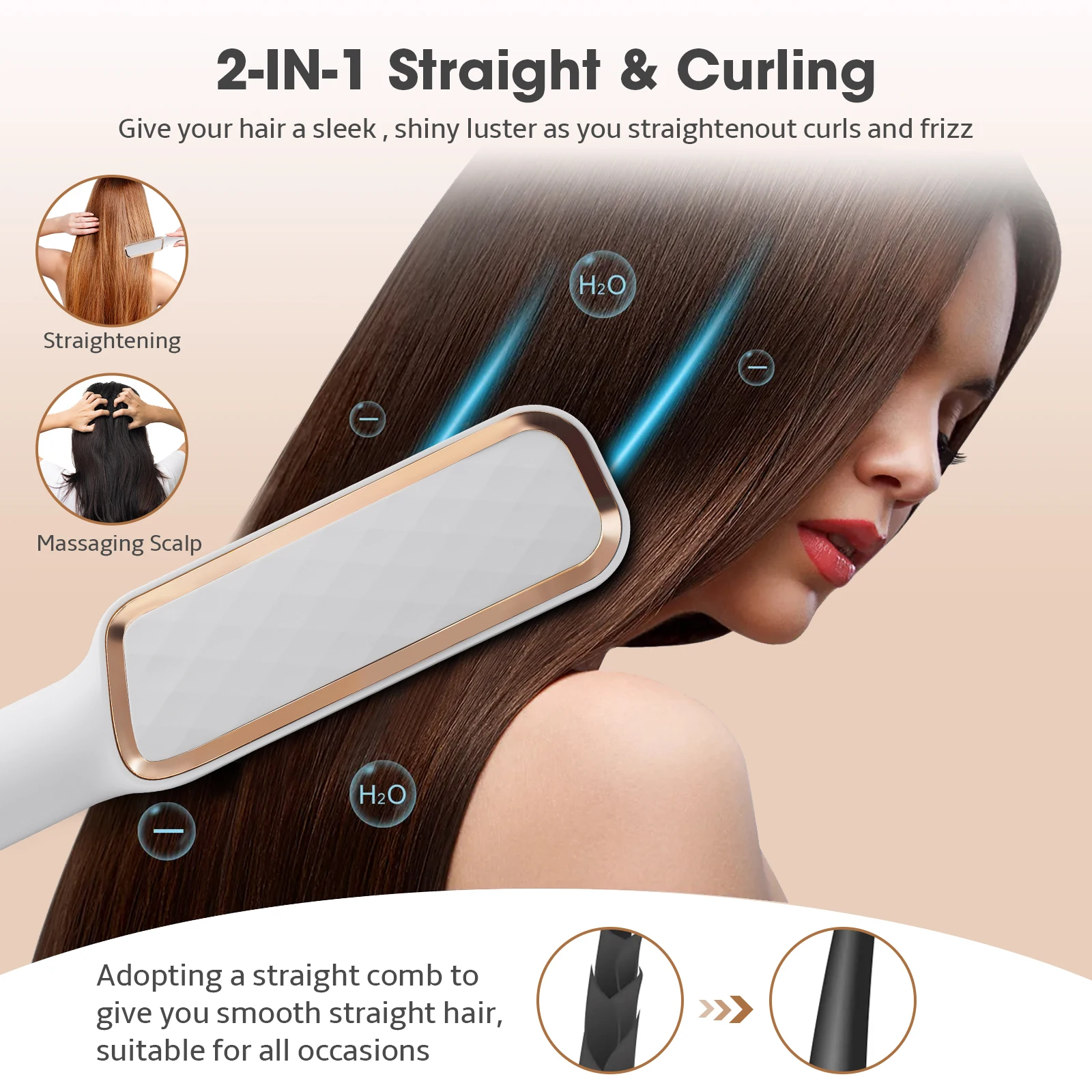 Hair Straightener Styling Comb Fast Heating LCD Display Temperature Adjustment Smooth Hair Curl Negative Ion Straightener Comb