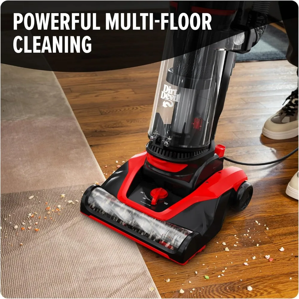 Multi-Surface Extended Reach+ Bagless Vacuum Cleaner, Upright for Carpet and Hard Floor, Lightweight, Red