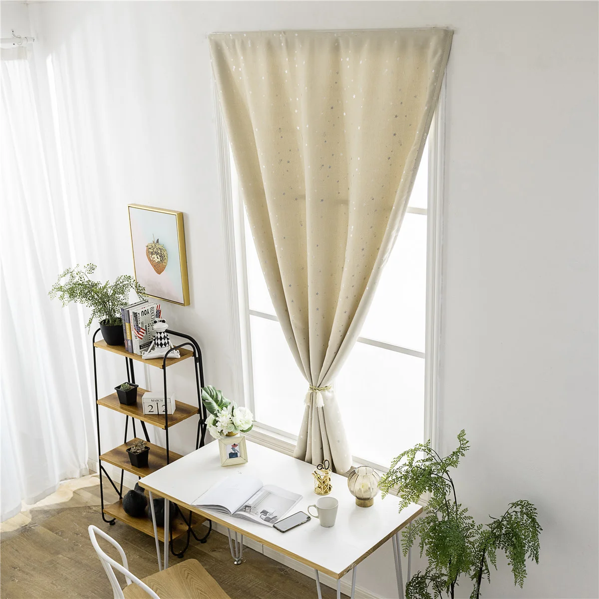 Rideau occultant sans poinçon, 1 pièce, bande Double face, étoile argentée, rideau de fenêtre, blocage efficace de la lumière, maison, chambre à coucher