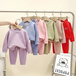 Autumn Winter Kids Thicken Warm Wool Pajamas Baby Boys Girls Solid Long Sleeve Pyjamas Toddler Sleepwear Children Clothing Sets