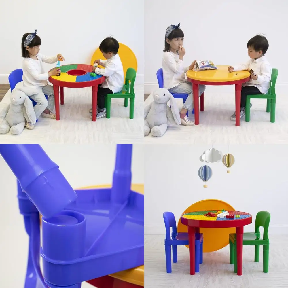 

Набор: круглый стол-конструктор 2-в-1 из цветного пластика с 2 стульями