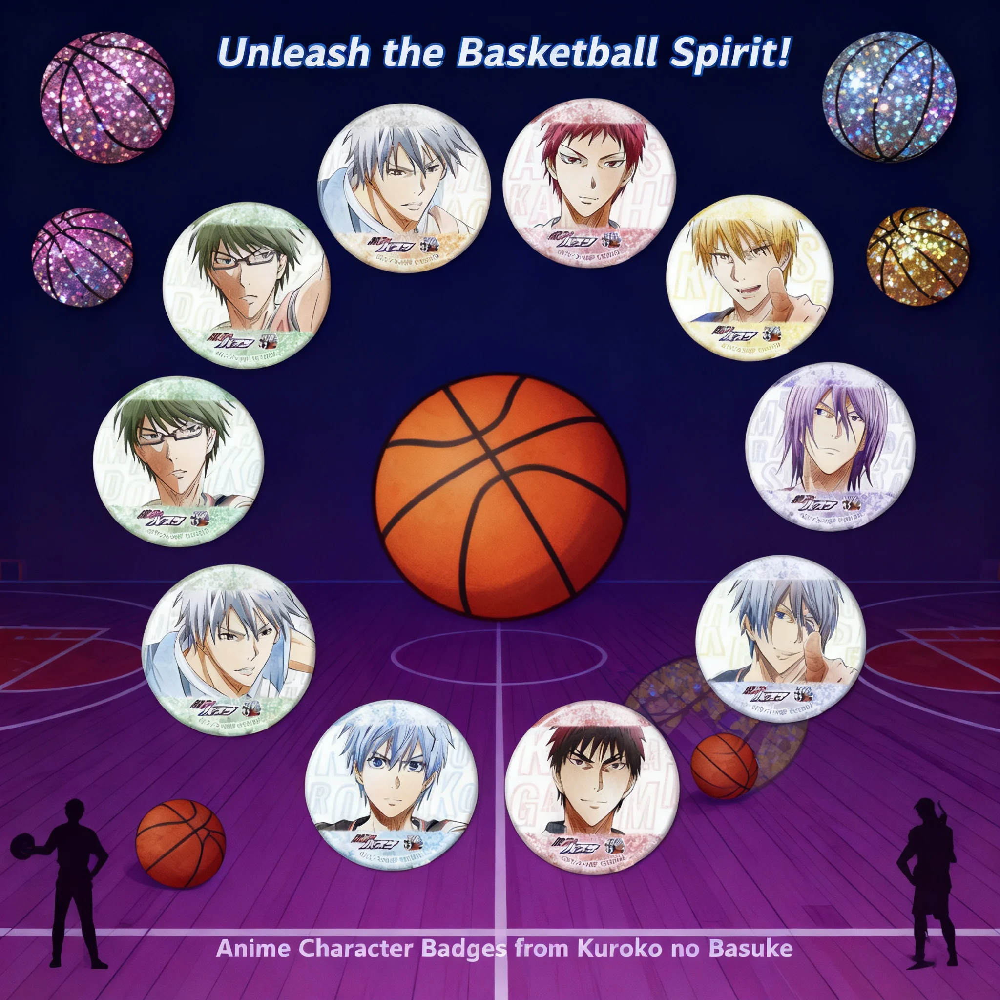 Set de insignias de anime de baloncesto de Black's Basketball con Kuroko Tetsuya, Midorima Shintaro, Aomine Daiki, Akashi Seijuro, mercancía oficial