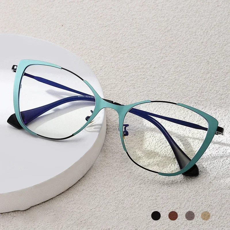 2024 New Women's Metal Cat Eye Fashion Transparent Computer Brand Glasses Full Frame Frame