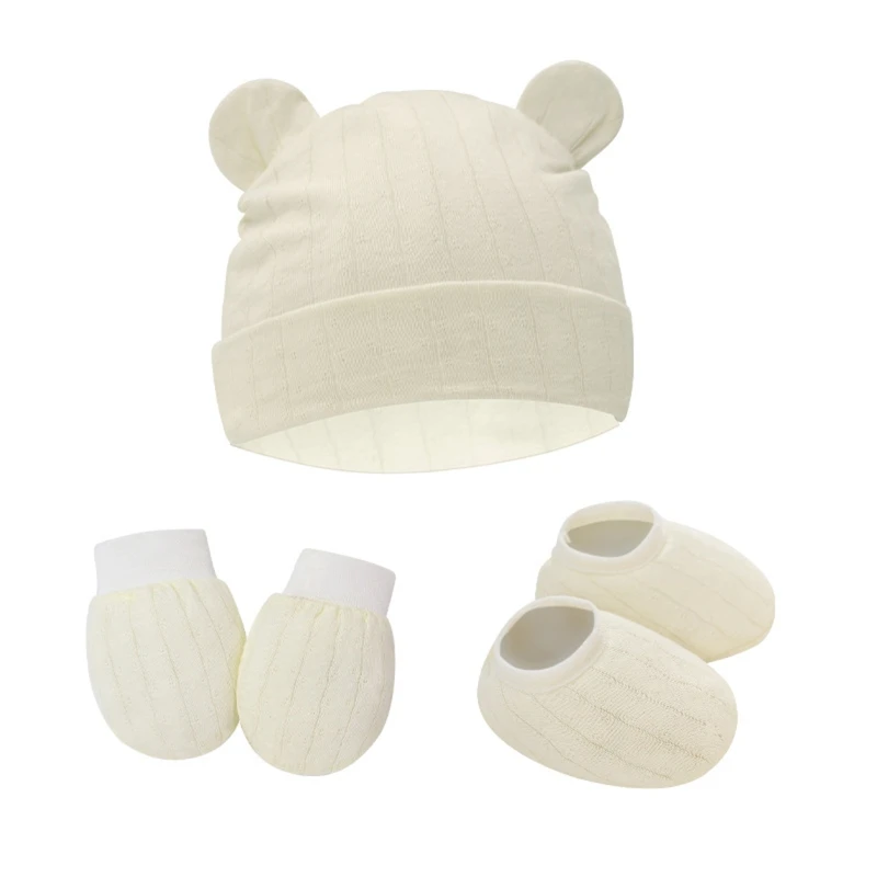 1 Set Baby Anti Scratching Gloves Cute Ears Hat Foot Cover Set Soft Cotton Newborn No Scratch Mittens Socks Beanies Cap