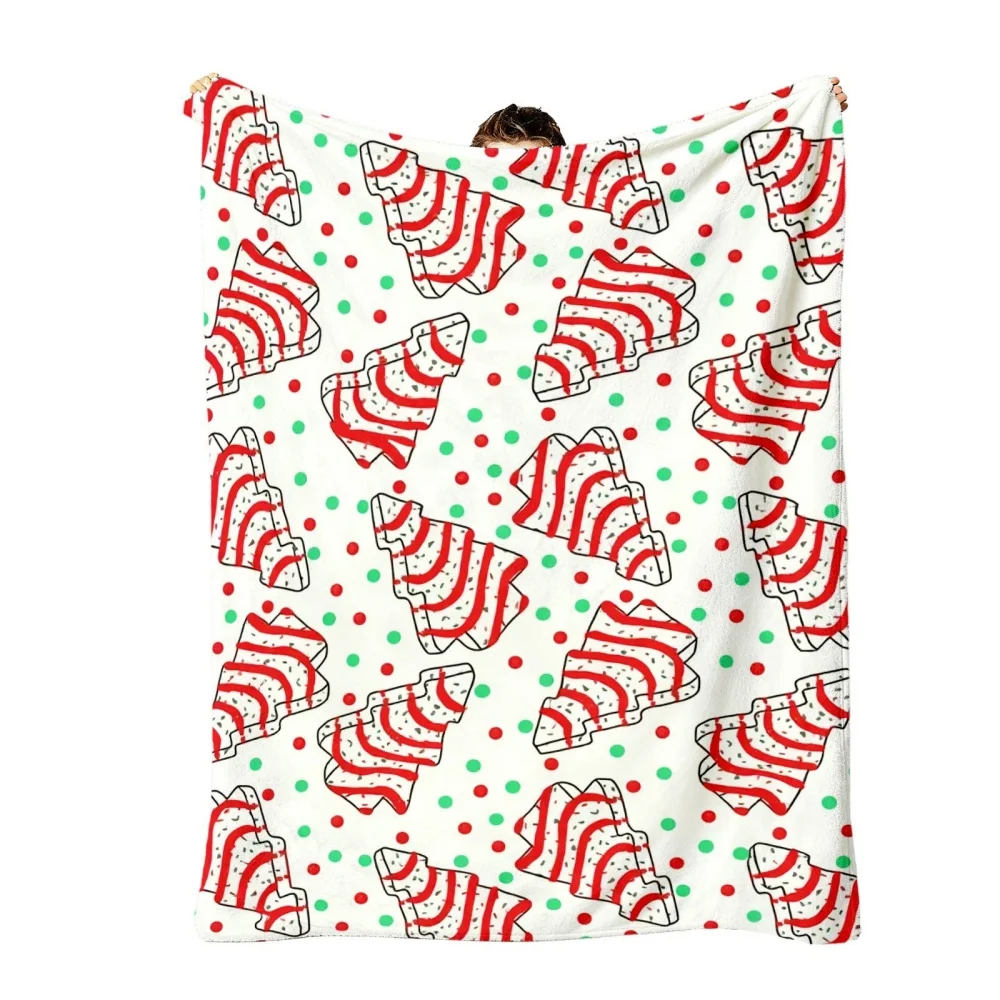 Cartoon Santa Claus Christmas Throw Blanket Snowflake Gift Box Element Soft Cozy Lightweight Blanket for Sofa Bed Xmas Indoor