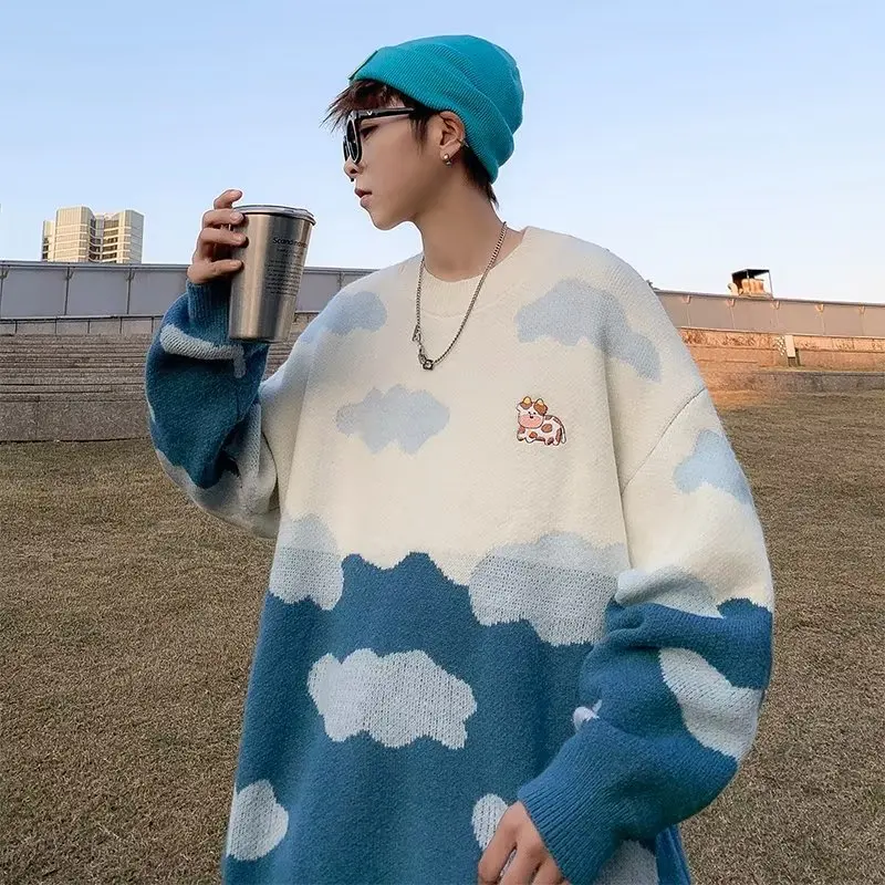 

Autumn Winter Large Size Men's Knitted Sweater Casual Long Sve round Ne Color Blo Top Trendy Youth Faion 250 Pou