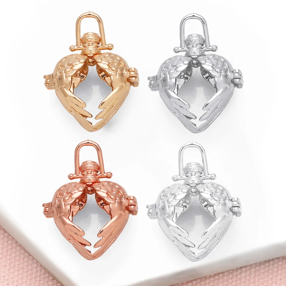 OCESRIO Retro Hollow Angel Wing Harmony Ball Chime Bola Necklace Pendant for Pregnancy Copper Gold Plated Wishing Ball pdtb477